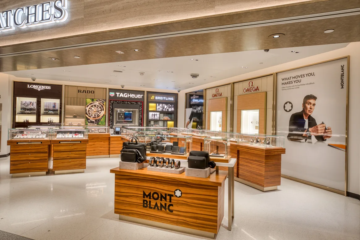 Luxury watch display at DFS Watches SFO