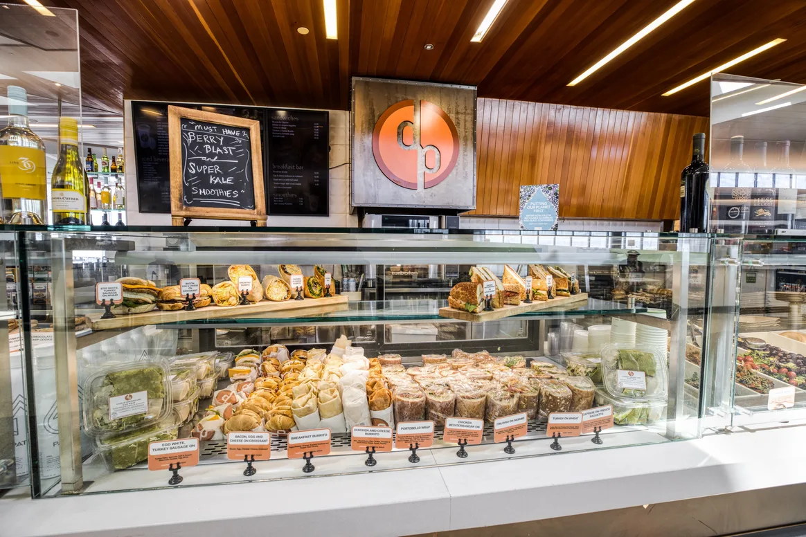 Display case of sandwiches and baked goods at Dogpatch Bakehouse SFO