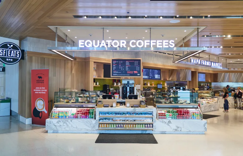 Equator Coffees storefront at Harvey Milk Terminal 1